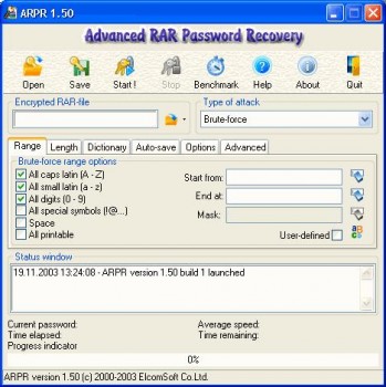 скриншот Advanced RAR Password Recovery