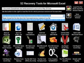скриншот S2 Recovery Tools for Microsoft Excel