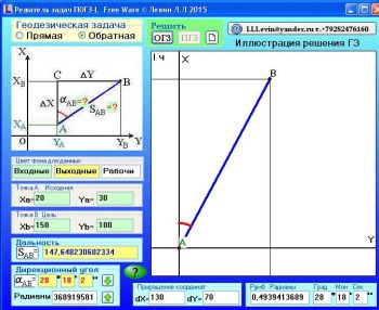 скриншот Обратная геодезическая задача