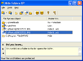 скриншот Hide Folders XP