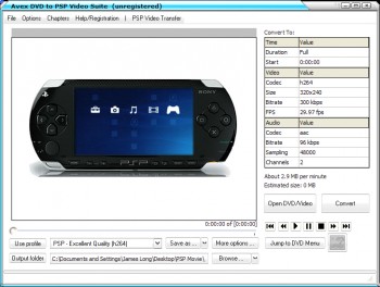 скриншот Avex DVD to PSP Video Suite