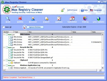 скриншот Max Registry Cleaner