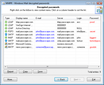 скриншот Windows Mail Password Recovery