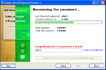 скриншот Atomic Word Password Recovery