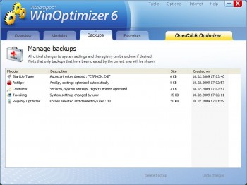 скриншот Ashampoo WinOptimizer