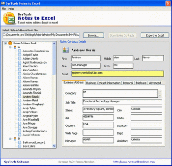 скриншот Converts Notes Contacts to Excel