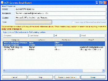скриншот ACT! Outlook Connect