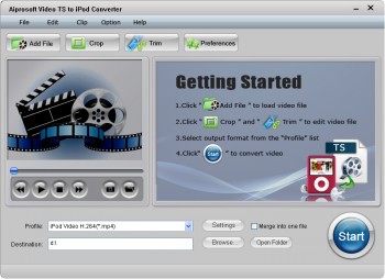 скриншот Aiprosoft Video TS to iPod Converter