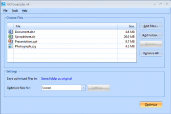 скриншот NXPowerLite