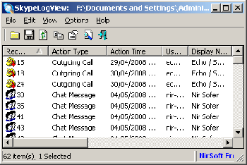 скриншот SkypeLogView