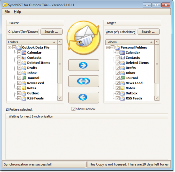 скриншот SynchPst for Outlook