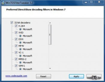 скриншот Win7DSFilterTweaker