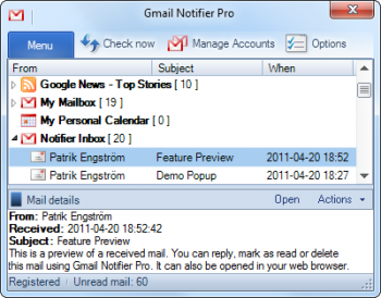 скриншот Gmail Notifier Pro 