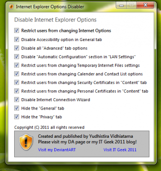 скриншот Internet Explorer Options Disabler