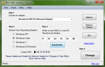 скриншот Win7 MAC Address Changer