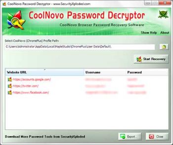 скриншот CoolNovo Password Decryptor